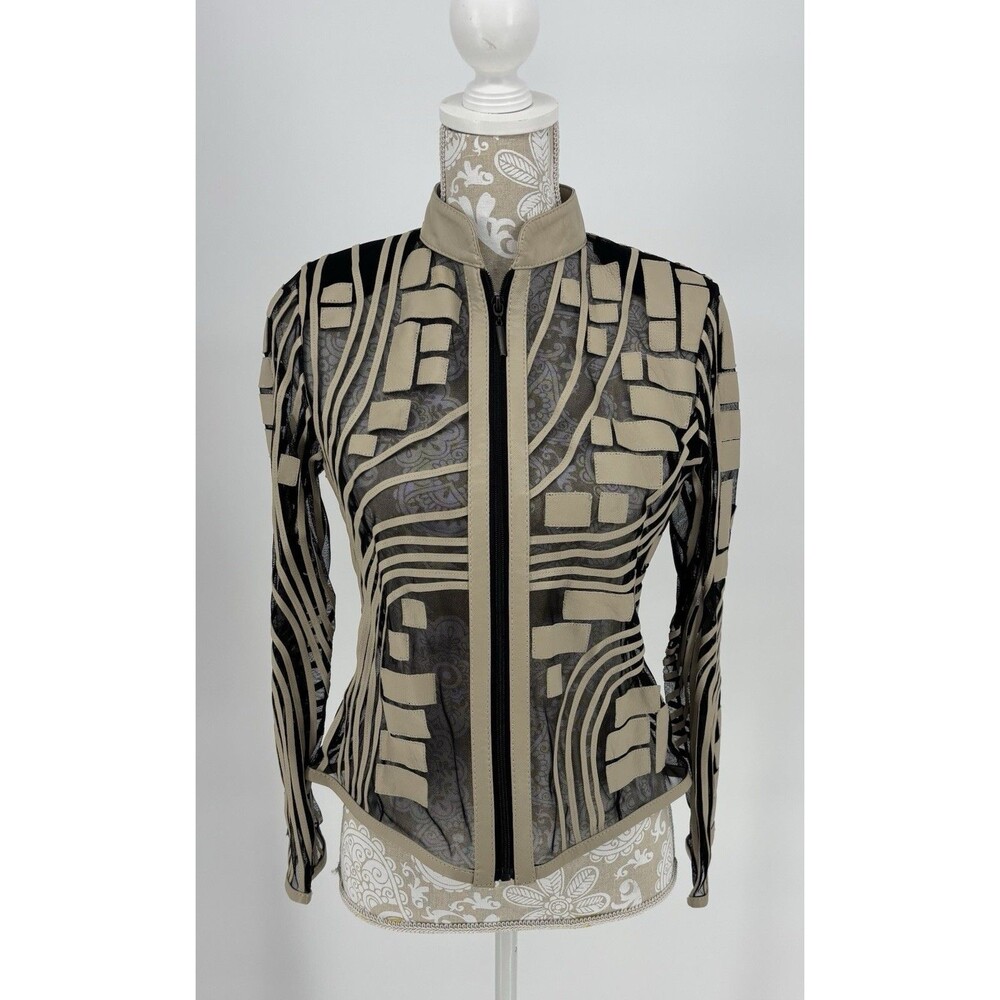 Stillman Studio NY Leather Mesh Jacket S Avant Garde Sheer Zip Lambskin Black
